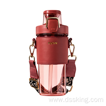 500ml bpa free PP PC modern 2022 new design Trendy leather double drink cups water bottle with straw